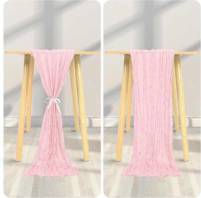 12 Pack Cheesecloth Table Runner 20 x 120 inch Cheese Cloth Table Runner Bulk,Romantic Boho Sheer Gauze Fabric Table Runners for Wedding Reception,Party,Bridal Shower Table Decor(Light Pink)