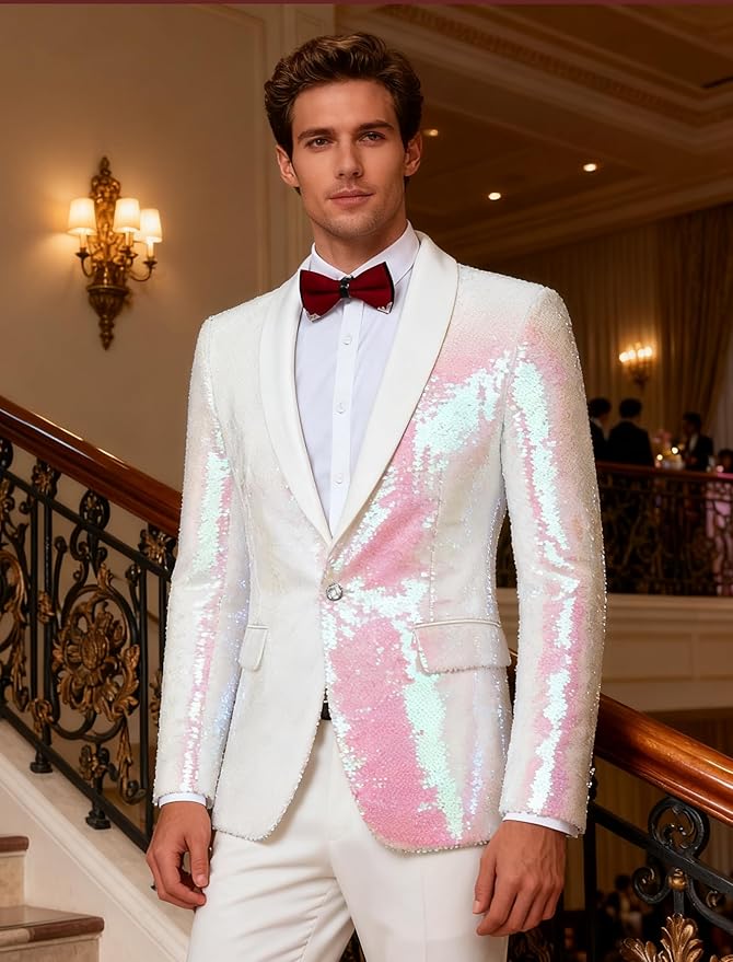 COOFANDY Mens Shiny Sequin Blazer Tuxedo Party Dinner Prom One Button Suit Jacket