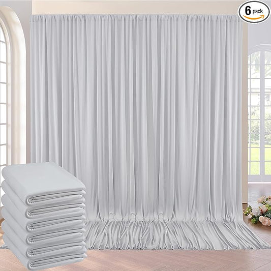 30ft×10ft Silver Grey Wrinkle Free Backdrop Curtains for Parties, 6 Panels 5×10ft Thick&Silky Polyester Silver Photo Backdrop Drapes Curtain for Birthday Baptism Baby Shower Photography Home