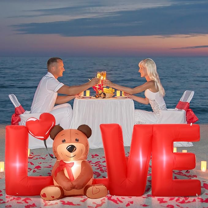 Shappy 9 FT Valentine's Day Inflatable Yard Decorations Love Letters with Bear Led Lighted Inflatables Outdoor Decoration Valentine Blow Up Decor for Wedding Propose Anniversary Party Supplies