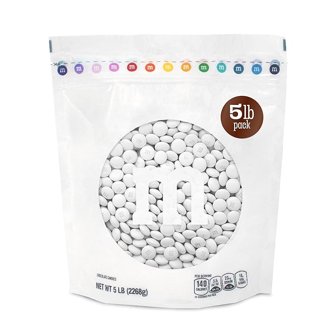 M&M’S WORLD White Milk Chocolate Candy, 5 lbs Resealable Pack, Bulk Candy for Party Favors, Weddings, Birthdays, Easter & Graduations
