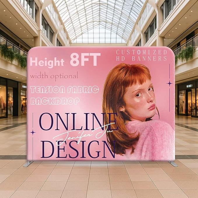 15x8 FT Custom Tension Fabric Banner with Stand Tension Fabric Backdrop Display Large Trade Show Booth Display Exhibit Standing Banner with Aluminum Frame