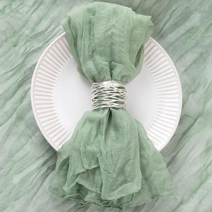 100 Pack Sage Green Cheesecloth Napkins Spring Cloth Napkins Set of 100 Sage Dinner Napkins Bulk 21x21 Inches for Wedding Bridal Shower Baby Shower Valentine's Day