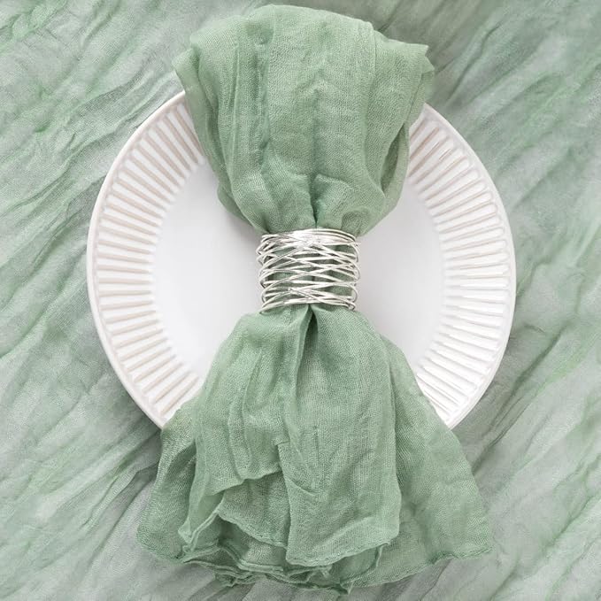 50 Pack Sage Green Cheesecloth Napkins Spring Cloth Napkins Set of 50 Sage Dinner Napkins Bulk 21x21 Inches for Wedding Bridal Shower Baby Shower Valentine's Day