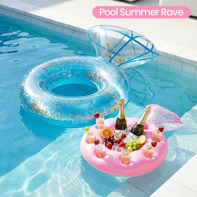 Zeraty Inflatable Pool Float Diamond Ring for Adults, Glitter Bachelorette Party Wedding Decorations Bridal Shower Gifts, Engagement Photo Prop, Swim Tube Beach Backyard Pool Lounging Supports 265 lbs