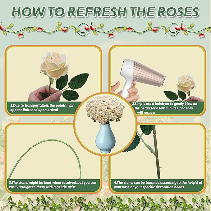 100 PCS Fake Champagne Roses, Artificial Champagne Flowers Bulk Realistic Silk Faux Rose with Stems for Wedding Decoration Anniversary Bridal Bouquet DIY Floral Arrangement Romantic Home Decor Gifts