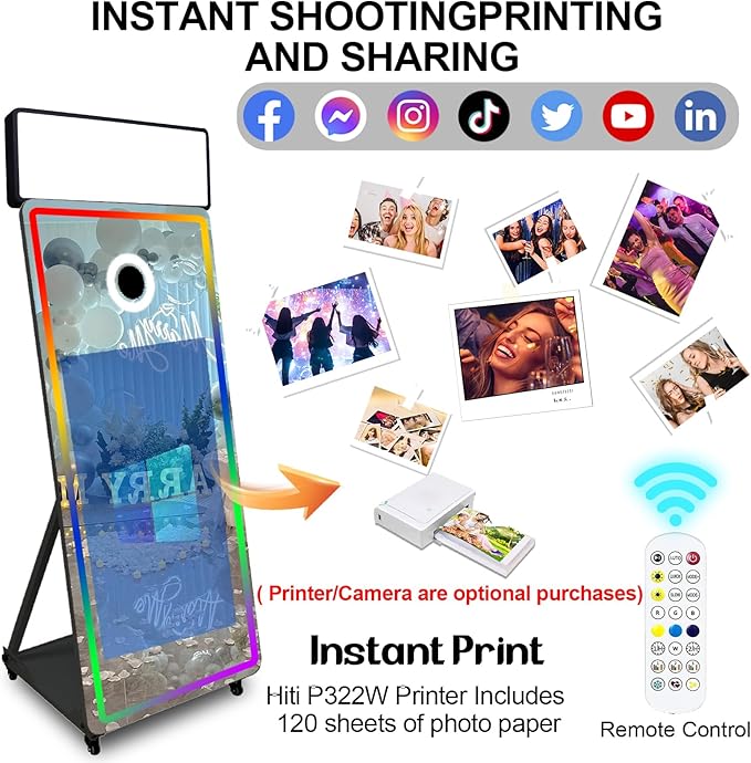 Magic Mirror Photo Booth,Mirror Photo Booth Interactive Touch Screen with Flight Case, Built-in Mini PC with Instant Print and Sharing for Event Party Wedding Rental (Black, 43''Screen Full set)