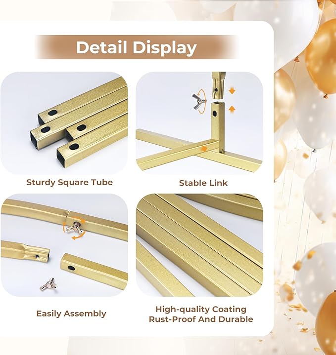 Babenest Gold Arch Backdrop Stand Set of 3, 6FT/6.6FT/7.2FT Metal Arch Weeding Stand, Balloon Arch Frame for Ceremony Birthday Party Bridal Baby Shower Banquet Decoration