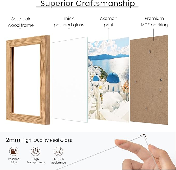 Axeman 11x14 Picture Frame, Solid Oak Wood Frame, Natural Oak 3 PCs