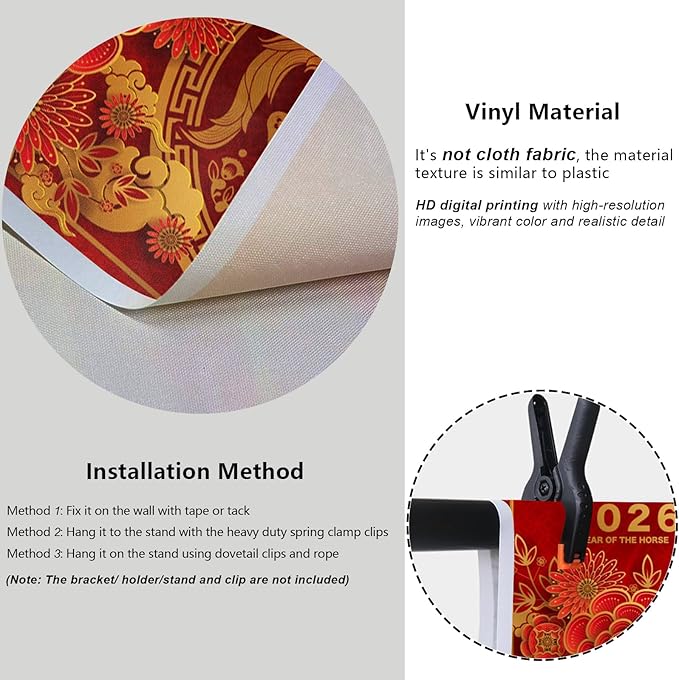 YongFoto 2026 Happy Chinese New Year Backdrop 12x8ft 2026 Lunar Year of The Horse Lucky Cloud Plum Bossom Red Gold Background Chinese Traditional Spring Festival New Year's Eve Party Banner Decor