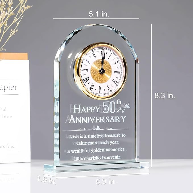 YWHL Happy 60th Anniversary Quartz Clock Gifts for Parents Grandparents, 60 Year Wedding Anniversary Glass Keepsakes Gifts for Couple, 60th Marriage Party Decorations (Battery not Included)
