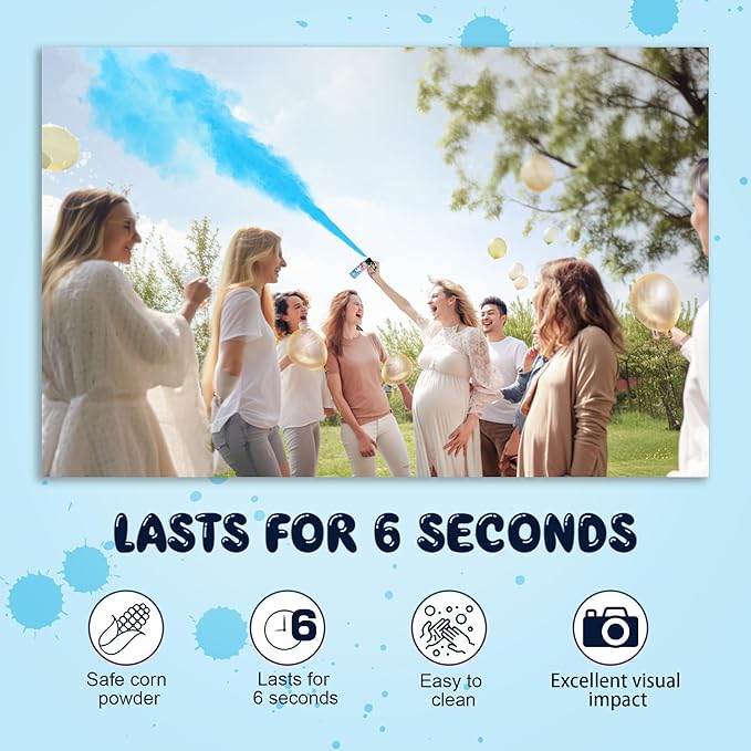 2 Pack Blue Gender Reveal Fire Extinguishers with 4 Pack Blue Confetti Cannons for Baby Boy Gender Reveal Party
