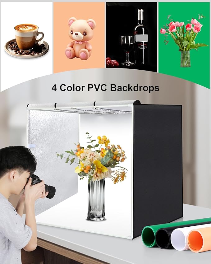 PULUZ 32"x32" Light Box Photography, Large Photo Light Box with 3 Stepless Dimming Light Panel, 234 LED Beads, Professional Photo Booth Shooting Tent Kit with 4 Color Backdrops for Product Photography