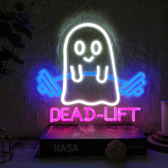 Ghost Dead Lift Neon Sign,Funny GYM Room Wall Sign,Home Gym Wall Decor,Ghost Light,Dumbbell Neon Sign,Funny Weightlifting Gym Neon Led Light, 14"x13"