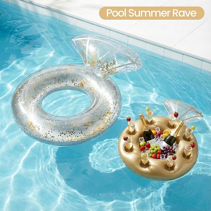 Zeraty Inflatable Pool Float Diamond Ring for Adults, Glitter Bachelorette Party Wedding Decorations Bridal Shower Gifts, Engagement Photo Prop, Swim Tube Beach Backyard Pool Lounging Supports 265 lbs