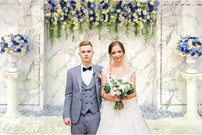 Baocicco 9x6ft Vinyl Luxury Wall Backdrop Photography Vintage Marble Texture Blue Floral European Style Gorgeous Church Background Birthday Wedding Party Decorations Bridal Shower Women Girls Props