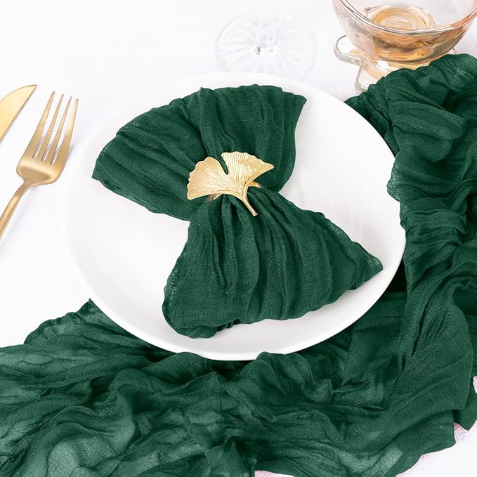 100 Pack Emerald Green Cheesecloth Napkins Spring Cloth Napkins Set of 100 Dinner Napkins Bulk 21x21 Inches for Wedding Bridal Shower Baby Shower Valentine's Day