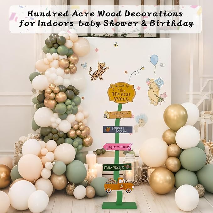 Winnie Baby Shower Decorations | Lighted Wood Baby Shower Standing Signs for Indoor Outdoor Yard Porch Decor | Hundred Acre Wood Birthday Party Decor