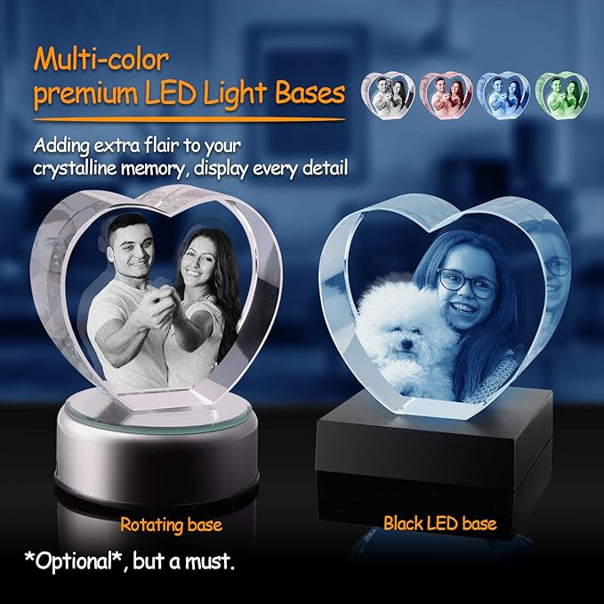 3D Crystal Photo, Personalized Valentine’s Day Gift. Custom Gifts for Wife, Her, Him, Husband, Mom and Dad. Custom Picture Gifts for Anniversary and Birthday. Romantic Crystal Photo Keepsake （Large heart)