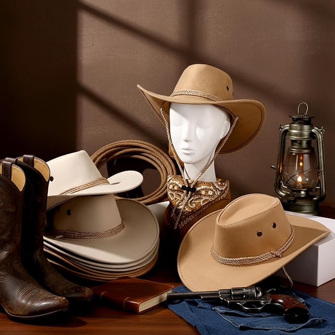 Coume 10 Set Cowboy Hat and Bandana for Women Men 10 Felt Cowgirl Cowboy Hat Bulk 10 Western Bandanas for Adult Costume Party