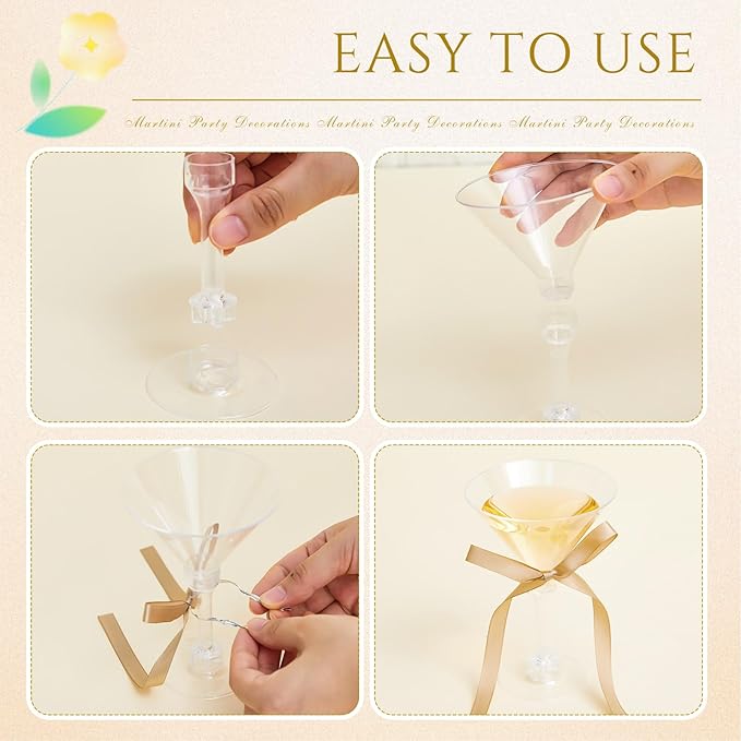 Maxdot 30 Sets A Tini Bit Older Birthday Party Supplies 5 oz Espresso Martini Glasses Plastic Mini Champagne Tower with Bows for Espresso Martini Bachelorette Decoration Tiny Bar(Coffee, Khaki, Beige)