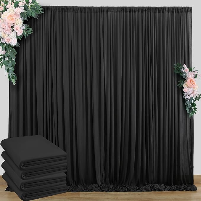20 ft x 8 ft Black Backdrop Curtain for Parties, 4 Panels 5 ft x 8 ft Wrinkle Free Polyester Photo Black Backdrop Drapesfor Graduations Birthday Wedding Party Stage Curtains Home Decoration Supplies