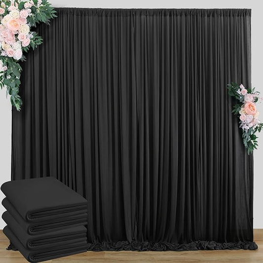 20 ft x 8 ft Black Backdrop Curtain for Parties, 4 Panels 5 ft x 8 ft Wrinkle Free Polyester Photo Black Backdrop Drapesfor Graduations Birthday Wedding Party Stage Curtains Home Decoration Supplies
