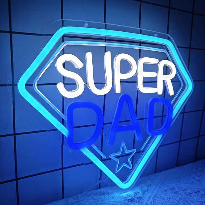Ajoyferris Fathers Day Neon Sign Super Dad Led Sign Dimmable Father‘s Day Decorations New Dad Neon Lights Super Dad Decorations for Father Dad Birthday Gifts