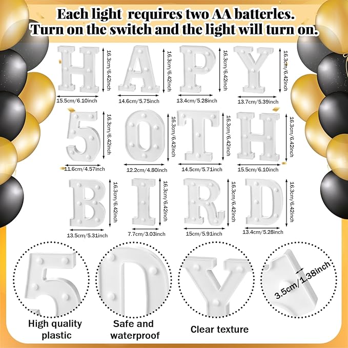 Honoson 17 Pcs 50th Birthday Party Decoration Happy 50th Birthday Light up Table Sign 6.42 Inch LED Neon Marquee Lights for Room Table Wall Decoration Party Supplies