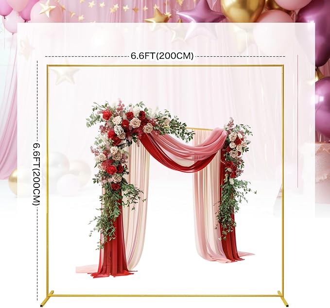 Gold Square Wedding Arch 6.6FTx6.6FT Backdrop Stand Metal Balloon Arch Stand Garden Arbor Frame for Wedding Birthday Party Baby Shower Photo Booth Background Decoration