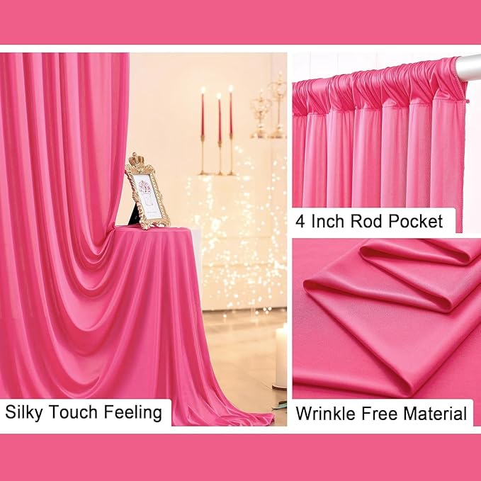 10 ft x 10 ft Wrinkle Free Hot Pink Backdrop Curtains for Parties, Polyester Fuchsia Photo Backdrop Drapes for Wedding Birthday Party Baby Shower,5ft x 10ft,2 Panels