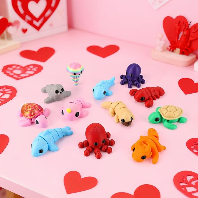 24Pcs Valentine's Day Gift 3D Printed Toys with Valentines Day Cards for Kids Classroom, Valentine's Day School Exchange Gifts, Valentine Party Favor 3D Printed Stuff, Class Exchange Prizes