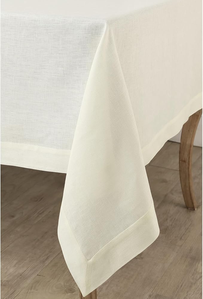 Solino Home Ivory Linen Tablecloth 60 x 120 Inch - 100% Pure Linen Table Cloth for Rectangle Tables - Fete, Machine Washable Tablecloth for Spring, Easter
