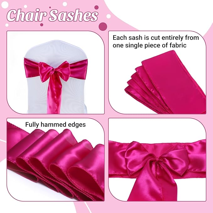 VDS Satin Chair Sashes Chair Cover Back Tie Sateen Bows Ribbon for Wedding Birthday Graduation Engagement Ceremony Event Party Banquet Venue Hotel All Dining Chair Decoration (75PC) (Magenta)