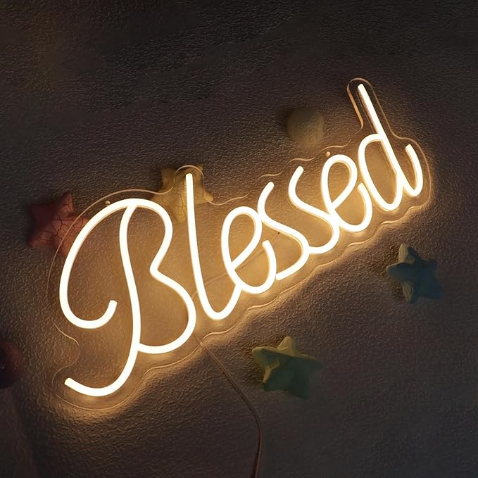 Blessed Neon Sign for Wall Decor Blessed LED Neon Lights for Teen Bedroom Decorations Neon Lights for Reunion Gifts Photo Prop USB 21.7x8.3 Inch (warm white)