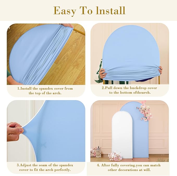 White Blue Photo Arch Backdrop Cover Set of 2 Spandex 7.2 and 6ft Arch Covers Stretchy Backdrop Baby Shower Arch Stand Covers for Boys Birthday Party Wedding Balloon Arch Background Decorations