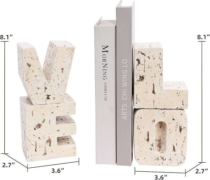 Book Ends Decorative with Love Design,Small Farmhouse Heavy Duty Bookends,Book Holders for Shelves, Book Stoppers for Home Desk Decoration, Unique Love Sculpture Bookend-Great Gift for Valentine's Day