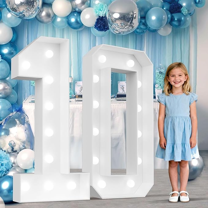Ledido 4FT Marquee Light Up Numbers 10, Marquee Numbers 4 Feet Tall for Birthday, Anniversary,Graduation Party Decorations,Big 10th Birthday Number for Party Decor,Cool White Large Lighted Number 10
