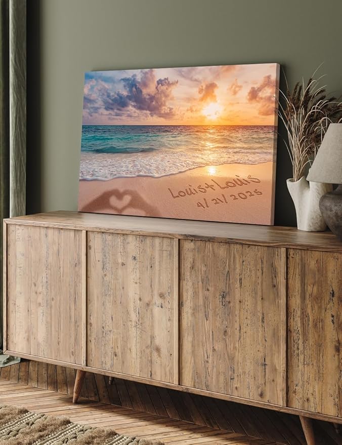 IPIC - "Forever Together Personalized Canvas Wall Art, Custom Beach Scene with Name and Date in Sand, A Personalized Gift for Couple, Wedding, or Anniversary, Coastal Home Decor, Ready to Hang