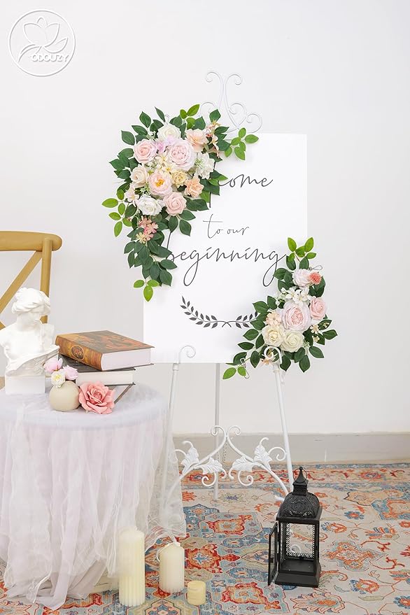 Pack of 2 Wedding Arch, Artificial Flowers, Wedding Decor，Flower Garland Be Suited to Banquet, Party, Reception Entrance Welcome Sign and Background Decoration (Light Pink)