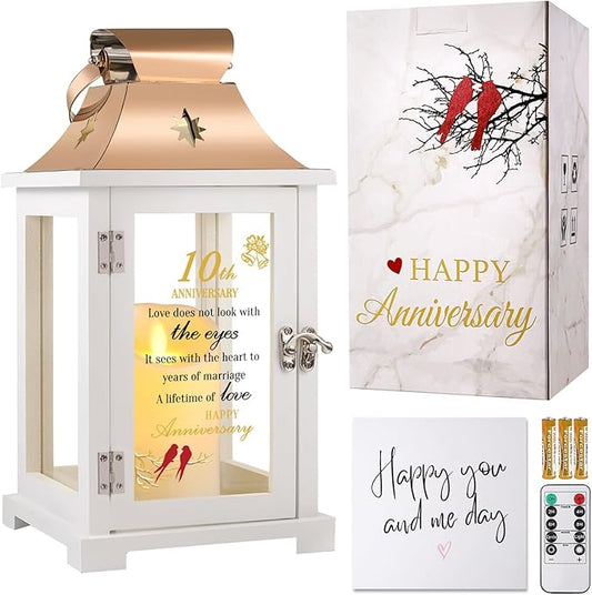 10th Wedding Anniversary Lantern,10th Anniversary Wedding Gifts for Couple Parents Husband Wife，10 Year Tin for Her Him,Unique 10th Anniversary Wedding Gift Ideas LOVE..