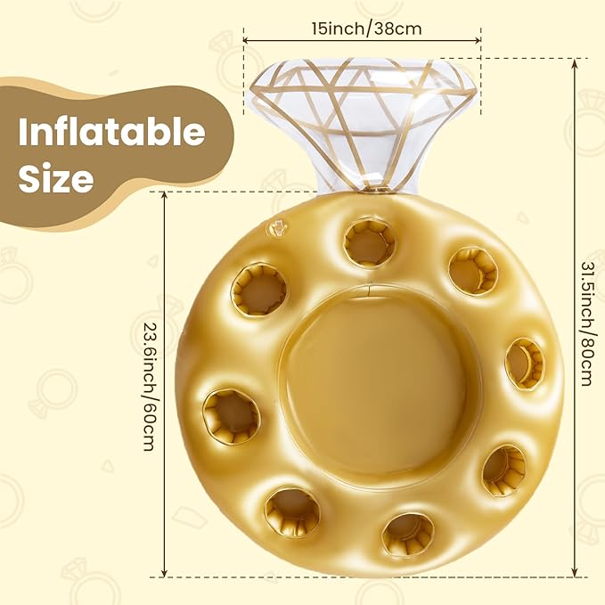 Zeraty Inflatable Pool Float Diamond Ring for Adults, Glitter Bachelorette Party Wedding Decorations Bridal Shower Gifts, Engagement Photo Prop, Swim Tube Beach Backyard Pool Lounging Supports 265 lbs