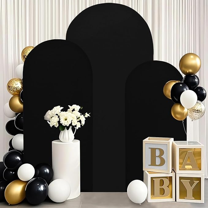 Spandex Arch Cover Set of 3 Arch Covers Stretchy Black Wedding Arch Cover 6ft 5ft 4ft Arch Backdrop Stand Cover Round Top Chiara Arch Wall Backdrop for Baby Shower Banquet Party Halloween