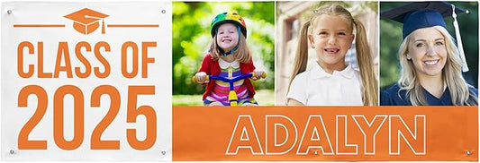 Let's Make Memories Personalized Graduation Banner - Graduation Party Decorations - Customized Congratulations Banner - Class of 2025 - Indoor/Outdoor Vinyl - Way to Grow - Orange - 8 ft.