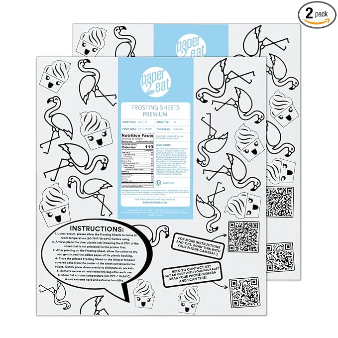 paper2eat Frosting Sheets Premium 8.5" x 11" - 48 Count - White Edible Icing Sheets - Kosher Certified