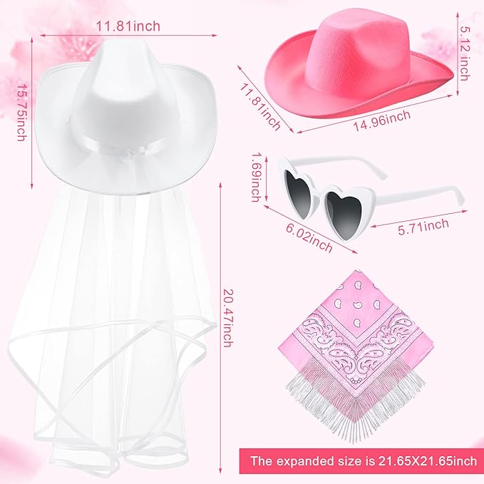 6 Sets Cowgirl Bachelorette Party Decorations Bulk Bride Cowboy Hat Rhinestone Bandana Heart Glasses for Last Disco