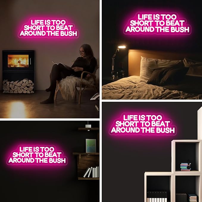 Life is Too Short to Beat Around the Bush Neon Sign, Wax Specialist LED Light, Esthetics Salon Suite Decor, Waxing Studio Sign,Clinic Wall Decoration, 17.7"x5.9", Pink