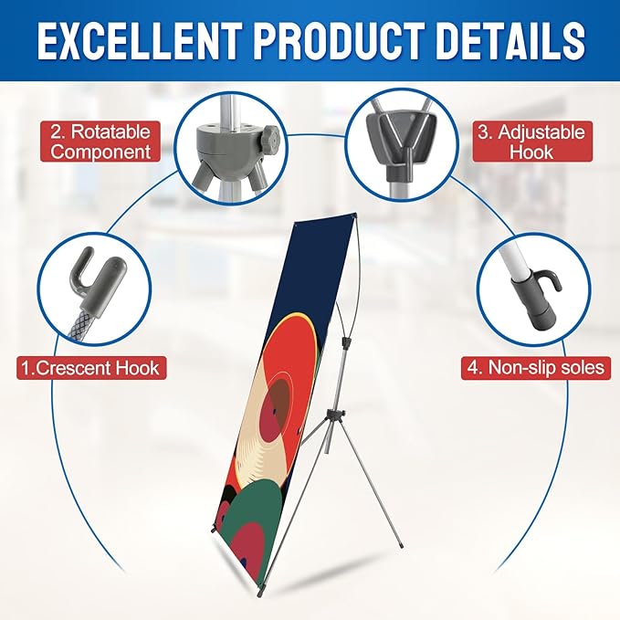 X Banenr Stand, Adjustable Fit Banner 23 x 63 to 32 x 78 Inch, X Banner Holder Stand with Portable Travel Bag for Display, Store, Wedding, Graduation, Outdoor Indoor Events - Made in USA(Only Stand)