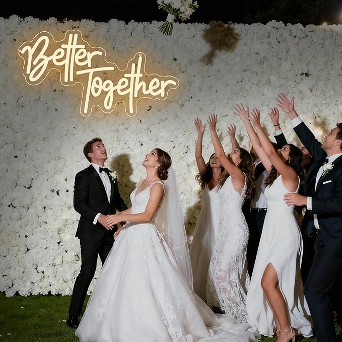 Better Together Neon Sign, Better Together Led Neon Light Signs for Wedding Bridal Shower Wall Decor Wedding Decotations for Backdrop Birthday Anniversary Party Dimmable USB Powered(16.9"*9.1")
