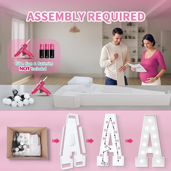 imprsv Baby Shower Decorations for Girl Boy Marquee Letters 4 Feet Tall Large Light Up Letter for Gender Reveal Party Decor